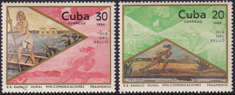 Sc# 2702 / 2703 Cuba 1984 Stamp Day complete set CV: $2.00