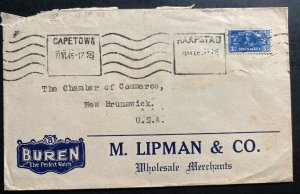 1945 Capetown South Africa Advertising Buren Watch cover To New Brunswick USA
