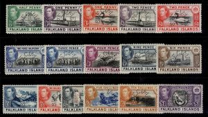 FALKLAND ISLANDS GVI SG146s-163s, 1938-50 SPECIMEN set, NH MINT. Cat £2500.