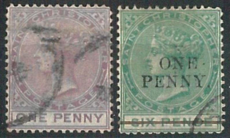 70574 -  Saint CHRISTOPHER  - STAMPS: Stanley Gibbons #  6 & 24   -  Fine  USED