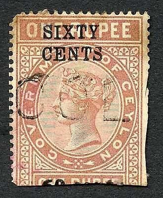 Ceylon QV SGT62 60c on 1r Red-brown Telegraph Stamp Wmk Crown CA (Narrow)