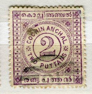 INDIA COCHIN; 1903 early classic Local Numeral issue used SHADE of 2p. value