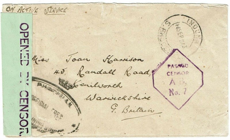 Southern Rhodesia 1943 Induna cancel on military cover to England, censored