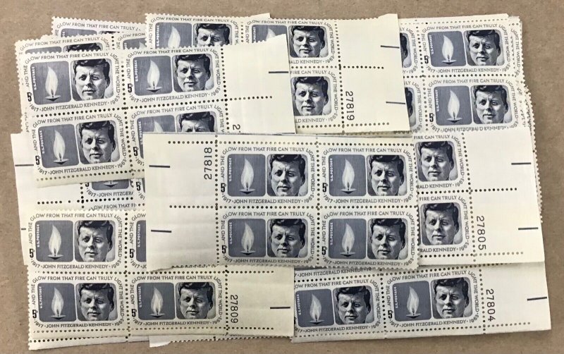  1246   John F.  Kennedy Memorial  25 MNH 5 cent plate blocks  Issued in 1964 