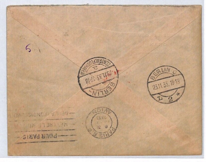 France ALGERIA Cover 1933 Oran *GERMANY AIR MAIL* Leipzig via PARIS YV259