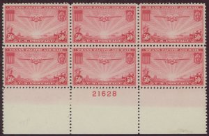USA C22 - 50 cent China Clipper - VF Mint never hinged plate block of 6   #21628