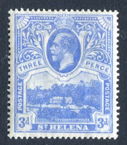 St Helena 1922 KGV. 3d bright blue. Mint Hinged. SG91.