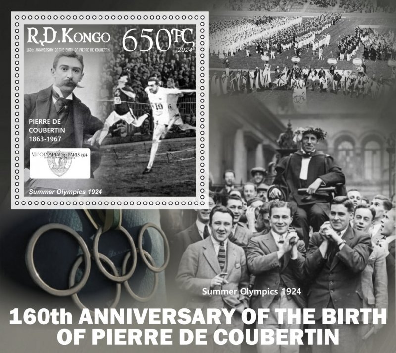 Stamps.Olympic 160 years of Pierre de Coubertin 2024 year 6 sheets  perf NEW