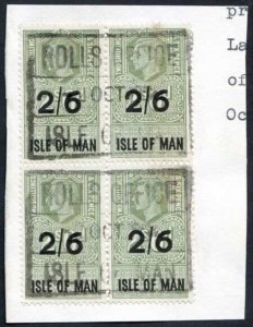 Isle of Man KGVI Block 4 2/6 Key Plate Type Revenues CDS on Piece