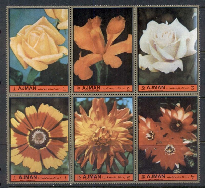 Ajman 1972 Mi#2138-2143 European Flowers blk6 MUH