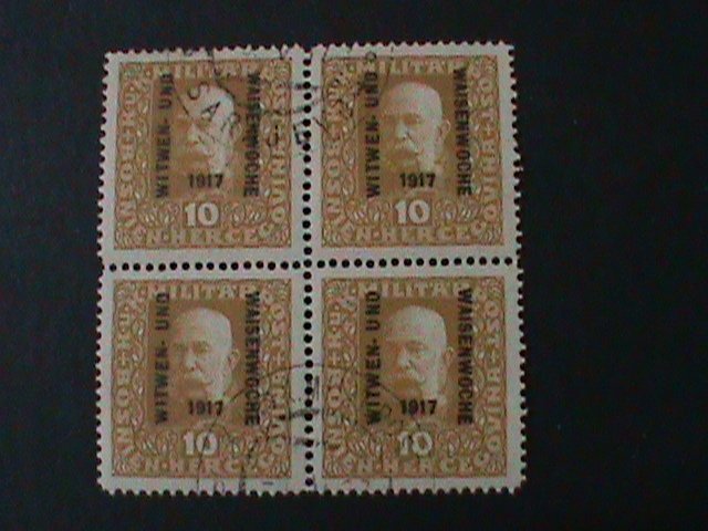 AUSTRIA-1917- FRANC JOSEF-OVERPRINT CTO BLOCK  VF FANCY CANCEL-107 YEARS OLD