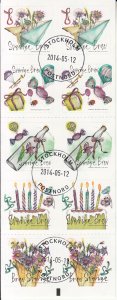 Sweden 2014 used Sc 2729f Booklet pane of 10 5 different Summer Greetings
