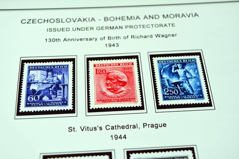 COLOR PRINTED BOHEMIA & MORAVIA 1939-1944 STAMP ALBUM PAGES (12 illustr. pages)