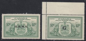 Canada B.O.B. EO1, EO2 Mint Overprinted Official Stamps