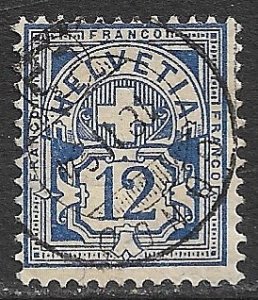 SWITZERLAND 1882-99 12c Ultramarine Wmk 182 Sc 74 VFU