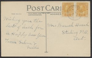 1922 RPO Postmark Belleville & Peterboro/ MC on Christmas PC