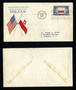 # 909 First Day Cover with Grimsland cachet Washington, DC 6-22-1943 - # 2