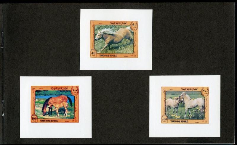 YEMEN ARAB REPUBLIC UEBERREUTE PROOF  FOLDER OF 6 HORSES   STAMPS