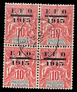 French Oceania 1915, EFO, block of 4 [+], Used