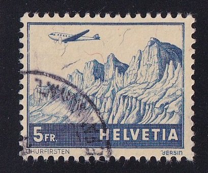 Switzerland   #C34  used 1941  plane over Churfirsten 5fr