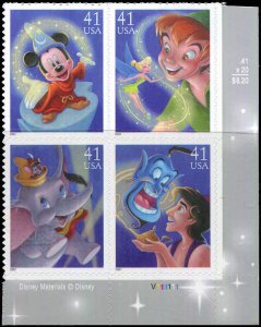 Plate Block  Scott# 4192 - 4195 The Art of Disney Magic 2007  MNH (M4)