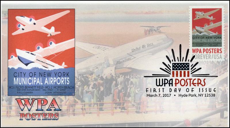 17-072, 2017,WPA Posters, Hyde Park NY, DCP, FDC, Municipal Airports