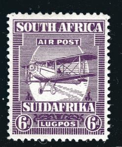 South Africa Air Post Mail Plane 6p SC C3/SG #28 f-vf MLH Cat $17.50