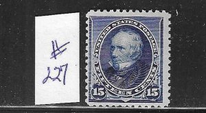 US #227 1890-93 HENRY CLAY 15 CENTS (BLUE) - MINT LIGHT   HINGED