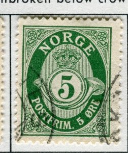 NORWAY; 1910 early Posthorn issue fine used 5ore. value