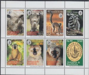 ANTIGUA & BARBUDA Sc# 1777 SOUVENIR SHEET 7 diff WILDLIFE, SIERRA CLUB CENTENARY