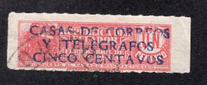 Ecuador 1940 5c on 1c rose red Postal Tax, Scott RA45 used, value = 25c