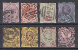 Great Britain Sc 89//118 used 1881-1892 Queen Victoria, 8 different, F-VF