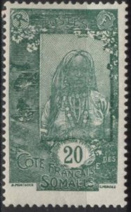 Somali Coast 90 (mh) 20c Somali girl, deep green & blue green (1925)