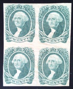 Scott CSA #13a - 20c Yellow Green - Block of 4 - NG - Thin - 1863