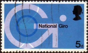 Great Britain 1969 Sc#601, SG#808 5d Blue National Giro G Symbol USED-Fine-NH.