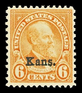 Scott 664 1929 6c Red Orange Kans. Overprint Issue Mint VF OG NH Cat $50