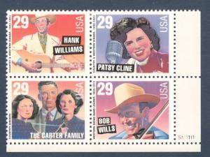 2771-74 Country & Western Singers Plate Block Of 4 Mint/nh FREE SHIPPING