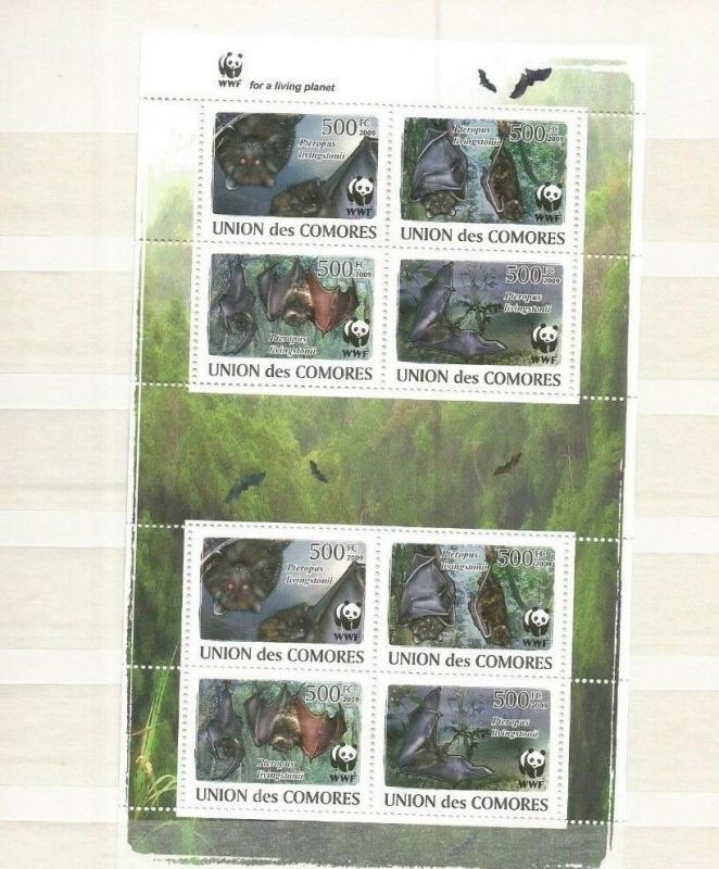 COMOROS 2009 BATS  MNH WWF SHEET