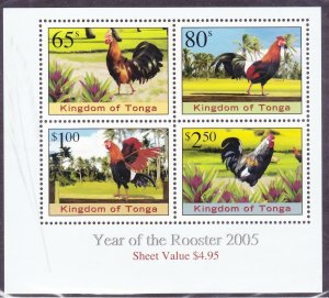 Tonga 2005 MNH New Year of the Rooster Sheet of 4