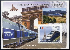 Comoro Islands - 2009 s/s of 1 French high speed Train #1020 cv $ 16.50 Lot # 28