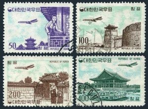 Korea South C23-C26, used. Michel 338-341. Air Post 1961. Plane, Castle, Palaces