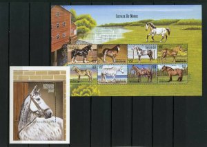 CENTRAL AFRICAN REPUBLIC 1999 FAUNA/HORSES SHEET OF 8 STAMPS & S/S MNH