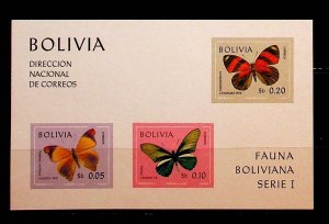 BOLIVIA Sc 525a+C306a NH 2 SOUVENIR SHEETS OF 1970 - BUTTERFLIES