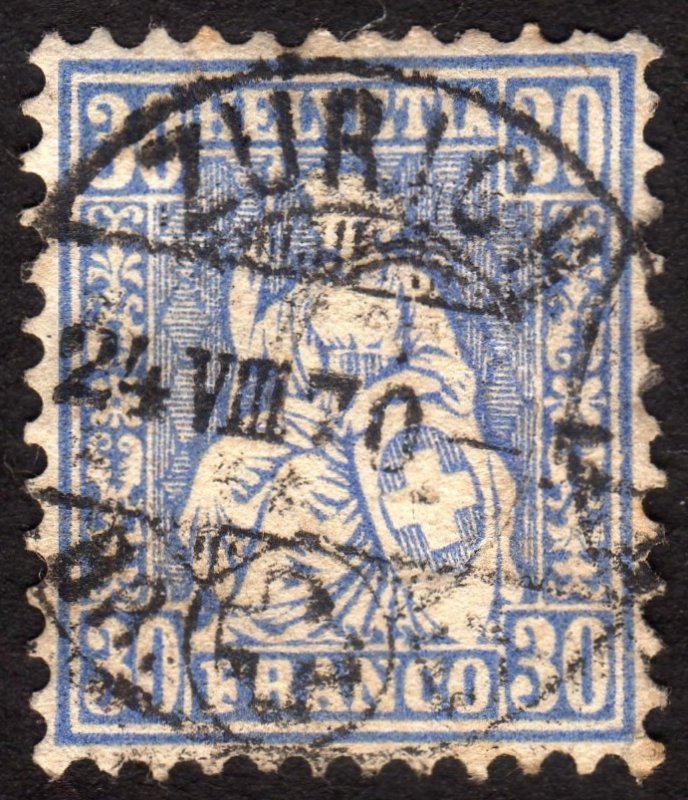 1867, Switzerland 30c, Used, nice centered, Sc 56a, Cv $270