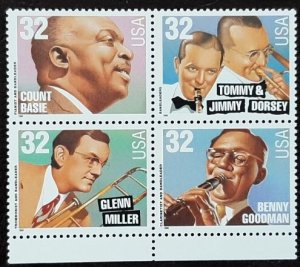 US Scott # 3096-3099; 32c Big Band Leaders, 1996; MNH, og; XF centering