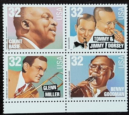 US Scott # 3096-3099; 32c Big Band Leaders, 1996; MNH, og; XF centering