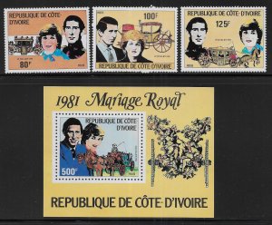 Ivory Coast 593-596 Diana Wedding set MNH c.v. $9.80