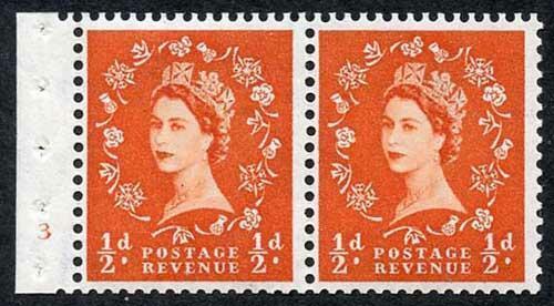 SB6 1/2d Orange Wmk Edward Booklet Pane of Two Cyl 3 No Dot U/M Superb Perfs