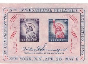 US 1075, MNH Souvenir Sheet from 1956 FIPEX Exhibition in NYC.  SCV $1.20