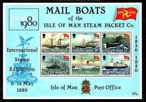 Isle of Man-Sc#173a- id4-unused NH sheet-Mail Boats-Ships-1980-